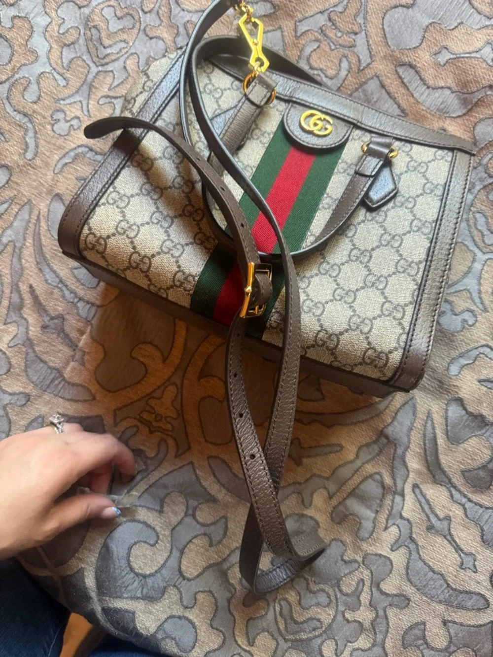 Gucci Brown GG Supreme Canvas Satchel with Green-Red Web Stripe - Picture 9 of 9